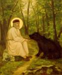 Св. Серафим Саровский,
кормящий хлебом
дикого медведя